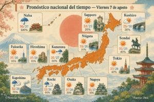 Japón se divide entre un calor abrasador y lluvias intensas