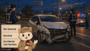 Alcohol, sin licencia y un accidente con heridos en Gifu