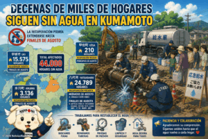 Miles de hogares siguen sin agua en Kumamoto